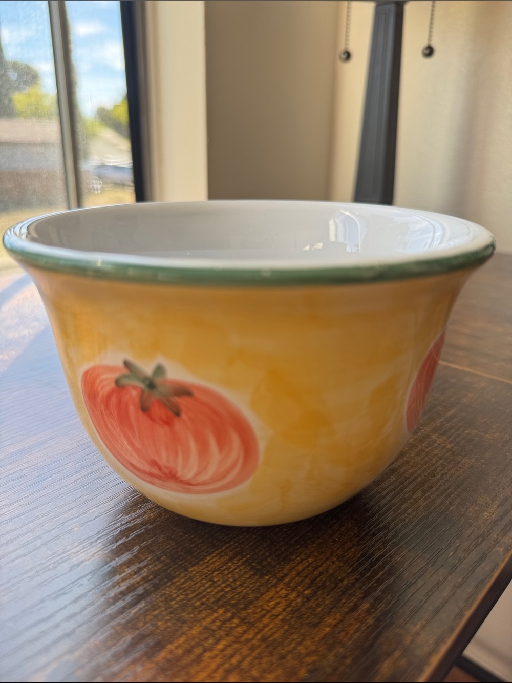 Pottery Barn Yellow and White Ceramic Bowl with Green Trim(one),Made in Italy